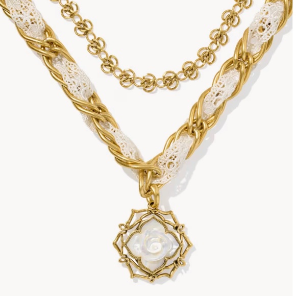 Kendra Scott Mallory Rose Vintage Gold Statement Necklace - Picture 1 of 5